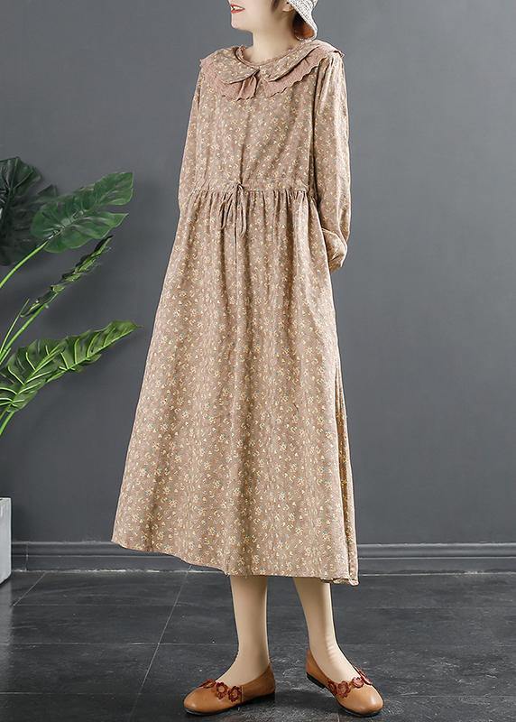 Natural Pink Print Dresses Peter Pan Collar Maxi Dress - bagstylebliss