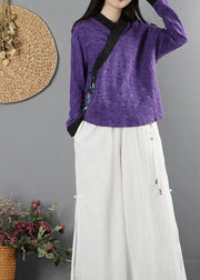 Natural Purple Embroideried Shirts Long Sleeve