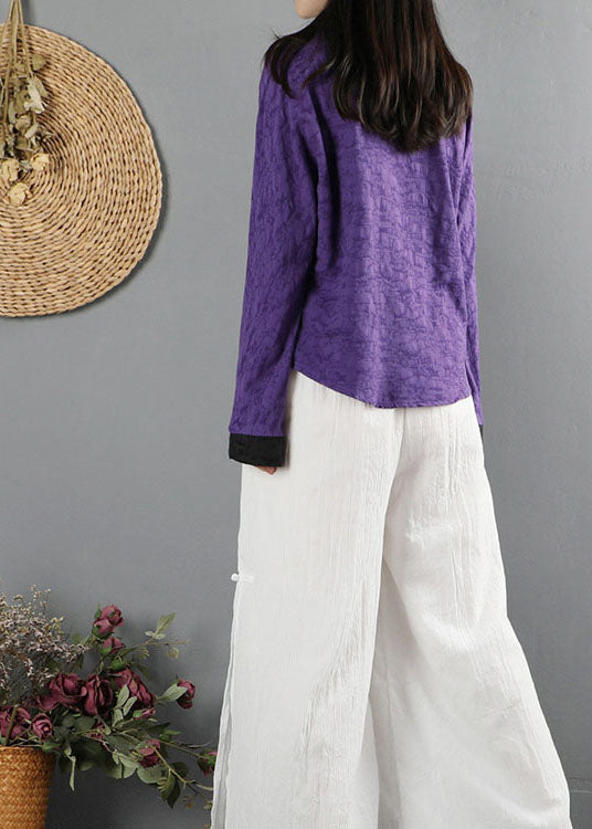 Natural Purple Embroideried Shirts Long Sleeve