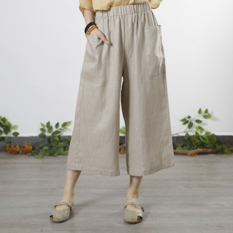 Natural Red Pockets Casual Fall Wide Leg Linen Pants