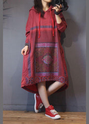 Natural Red Print low high design Dresses Summer Cotton Dress - bagstylebliss