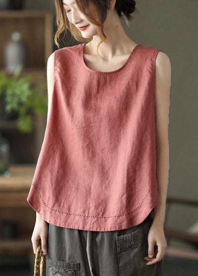 Natural Rubber red Sleeveless Linen Beach Vest Summer - bagstylebliss