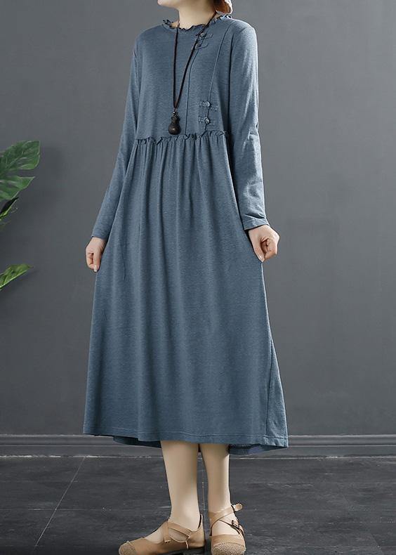 Natural Ruffled Patchwork Tunic Blue A Line Dresses - bagstylebliss