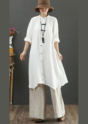 Natural Stand Collar Asymmetric Spring Blouse Inspiration White Shirt - bagstylebliss