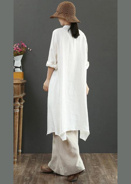 Natural Stand Collar Asymmetric Spring Blouse Inspiration White Shirt - bagstylebliss