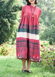 Natural Stand Collar Cinched Quilting Dresses Fashion Ideas Red Print Maxi Dress - bagstylebliss