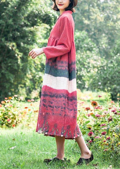 Natural Stand Collar Cinched Quilting Dresses Fashion Ideas Red Print Maxi Dress - bagstylebliss