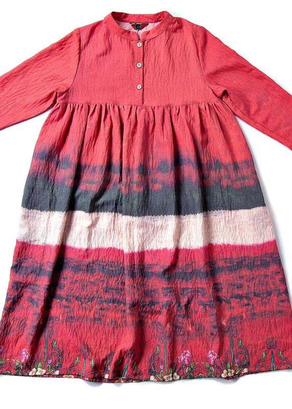 Natural Stand Collar Cinched Quilting Dresses Fashion Ideas Red Print Maxi Dress - bagstylebliss