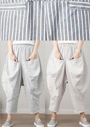 Natural Striped drop-crotch Cotton Linen  Pants Summer - bagstylebliss