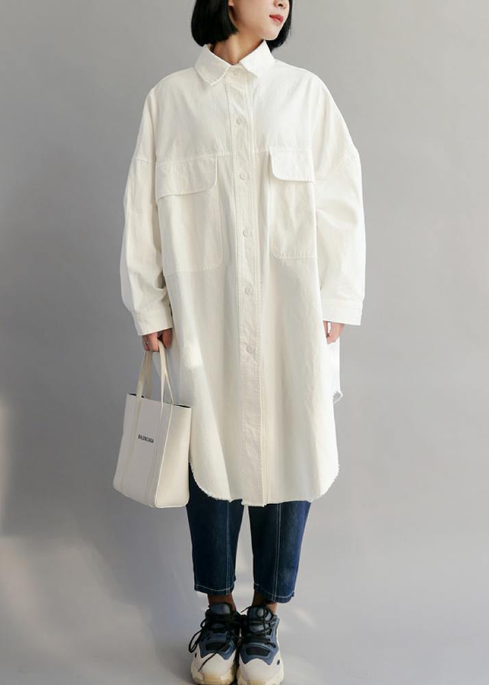 Natural White Cotton Clothes Big Pockets shift Shirt Dress - bagstylebliss