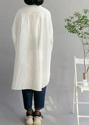 Natural White Cotton Clothes Big Pockets shift Shirt Dress - bagstylebliss