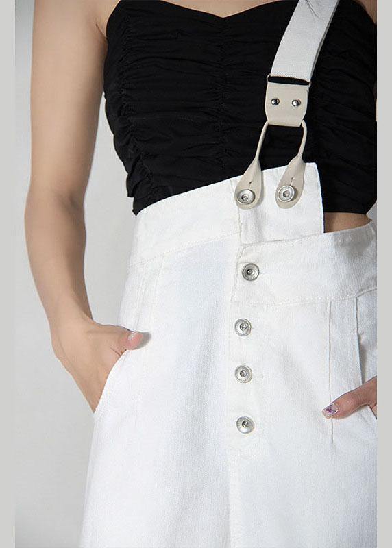 Natural White Denim High Waist asymmetrical Design Carpenter Pants - bagstylebliss