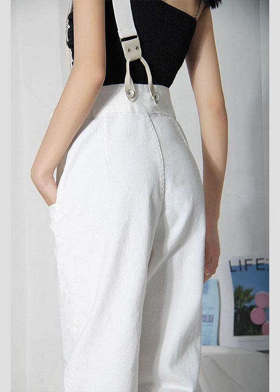 Natural White Denim High Waist asymmetrical Design Carpenter Pants - bagstylebliss