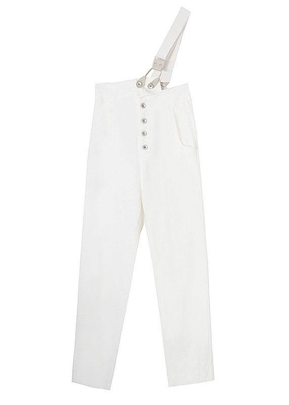 Natural White Denim High Waist asymmetrical Design Carpenter Pants - bagstylebliss