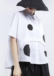 Natural White Dot Peter Pan Cotton Shirt Tops - bagstylebliss