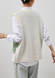 Natural White Jacquard Cozy Knit Vests Spring