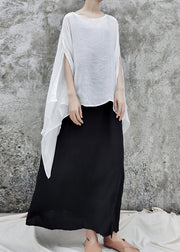 Natural White O-Neck Linen Loose Tops Short Sleeve