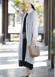 Natural White Peter Pan Collar Hollow Out Tulle Loose Cardigan Long Sleeve