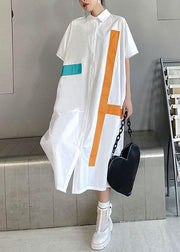 Natural White Summer Patchwork Cotton Short Sleeve Robe Dresses - bagstylebliss