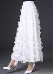 Natural White Tasseled Chiffon Skirts Spring