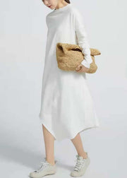 Natural White cotton Tunics Side Open  Maxi Long Sleeve  Dresses - bagstylebliss