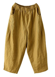 Natural Yellow Elastic Waist Summer Linen Harem Pants - bagstylebliss