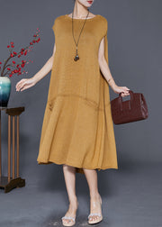 Natural Yellow Oversized Patchwork Knit Vacation Dresses Fall