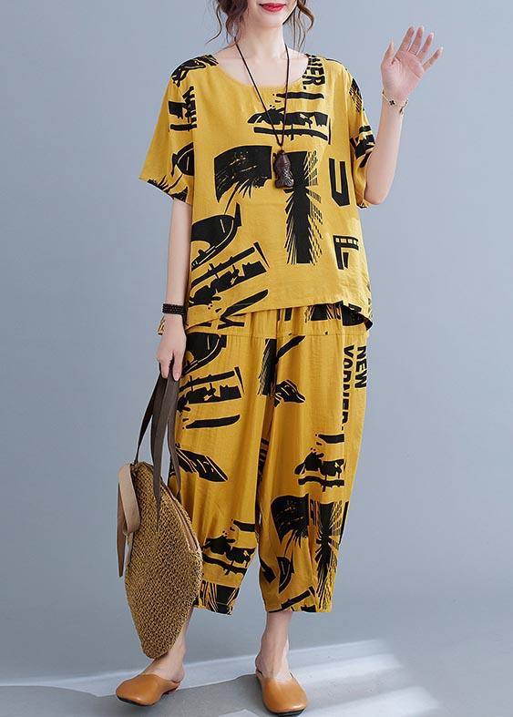 Natural Yellow Print  Half Sleeve Summer Two Pieces Set - bagstylebliss