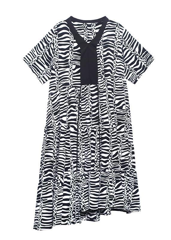 Natural Zebra pattern V Neck Cotton asymmetrical design Summer Maxi Dress - bagstylebliss