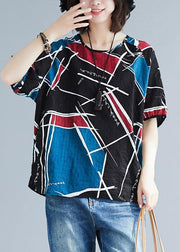 Natural asymmetric prints cotton tunics for women o neck oversized summer blouse - bagstylebliss