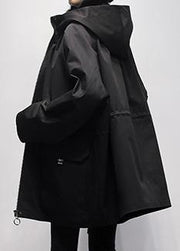 Natural black Plus Size tunic coat Work hooded Cinched  women coats - bagstylebliss