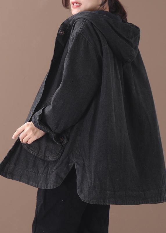 Natural black Plus Size tunic pattern Tutorials side open hooded coat - bagstylebliss