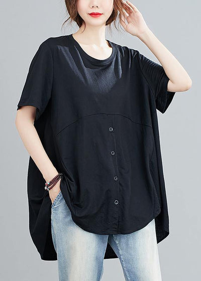 Natural black clothes For Women o neck asymmetric Knee shirts - bagstylebliss