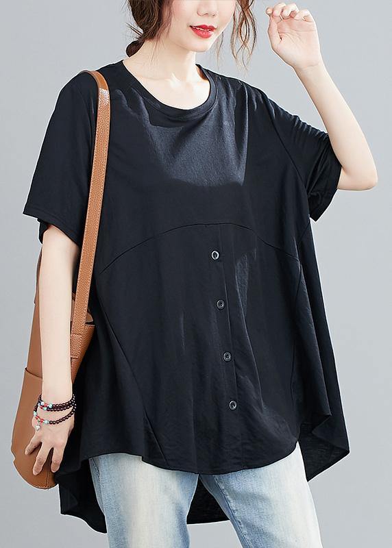 Natural black clothes For Women o neck asymmetric Knee shirts - bagstylebliss