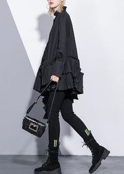 Natural black cotton crane tops patchwork cotton ruffles blouses - bagstylebliss