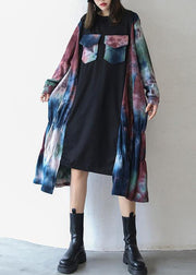 Natural black patchwork print dresses o neck asymmetric Traveling fall Dress - bagstylebliss