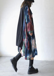 Natural black patchwork print dresses o neck asymmetric Traveling fall Dress - bagstylebliss