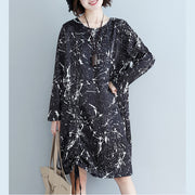 Natural black print Cotton dress 2024 Shape side open baggy Dress