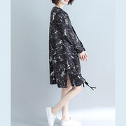 Natural black print Cotton dress 2024 Shape side open baggy Dress