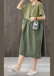 Natural blackish green dress o neck patchwork Dress - bagstylebliss