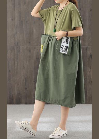 Natural blackish green dress o neck patchwork Dress - bagstylebliss