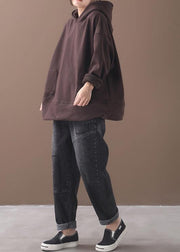 Natural brown cotton crane tops winter tunic hooded top - bagstylebliss