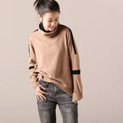 Natural cotton linen tops women Fine high neck Inspiration khaki silhouette top patchwork