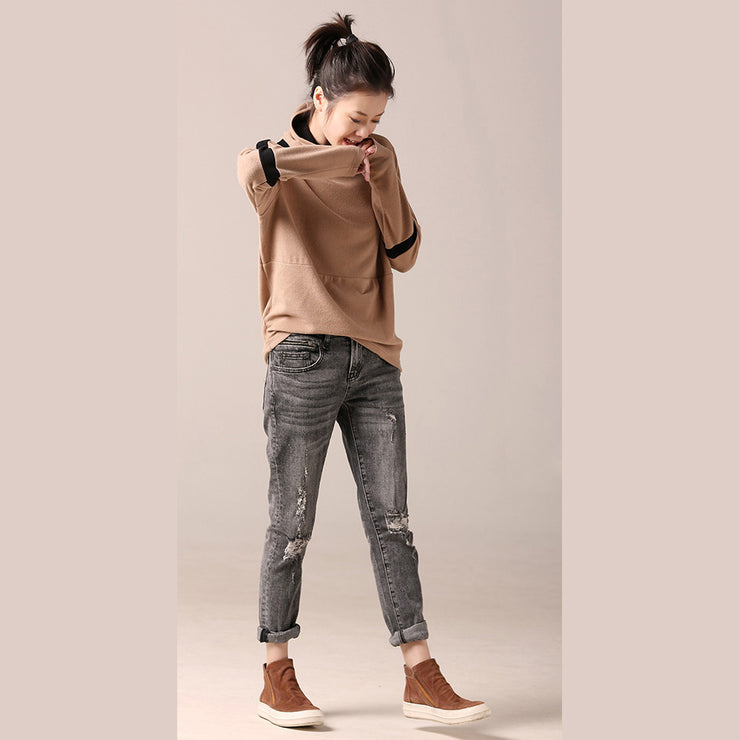 Natural cotton linen tops women Fine high neck Inspiration khaki silhouette top patchwork