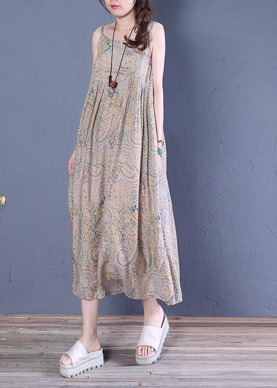 Natural floral cotton clothes Spaghetti Strap Robe summer Dress - bagstylebliss