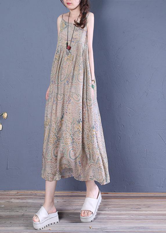 Natural floral cotton clothes Spaghetti Strap Robe summer Dress - bagstylebliss