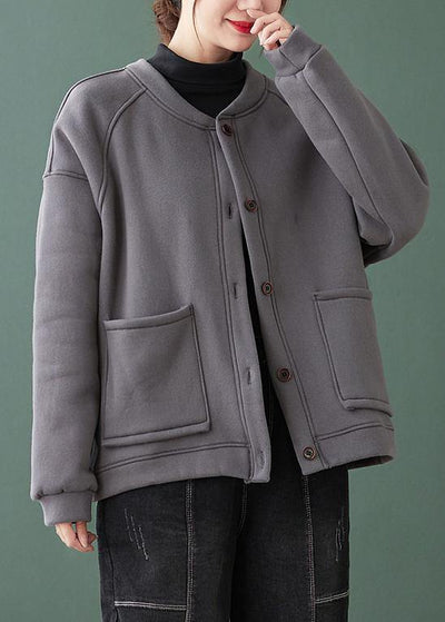 Natural gray Fine coat for woman Gifts o neck Button Down coats - bagstylebliss