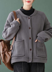 Natural gray Fine coat for woman Gifts o neck Button Down coats - bagstylebliss