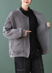 Natural gray Fine coat for woman Gifts o neck Button Down coats - bagstylebliss
