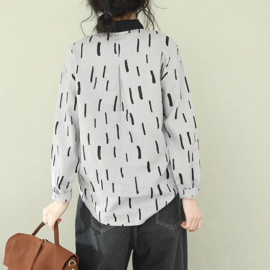 Natural gray lapel linen crane tops Fitted Photography Button Down Midi tops